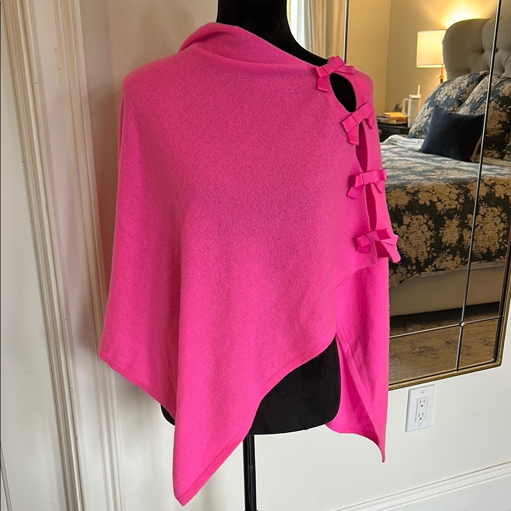 Harp Side Bow Asymmetric Cashmere in Hot Pink